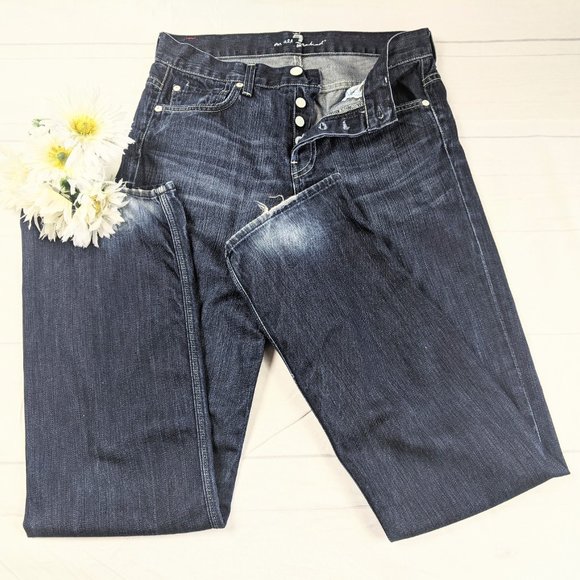 7 For All Mankind Slouchy Button Fly Blue Jeans - Picture 2 of 8